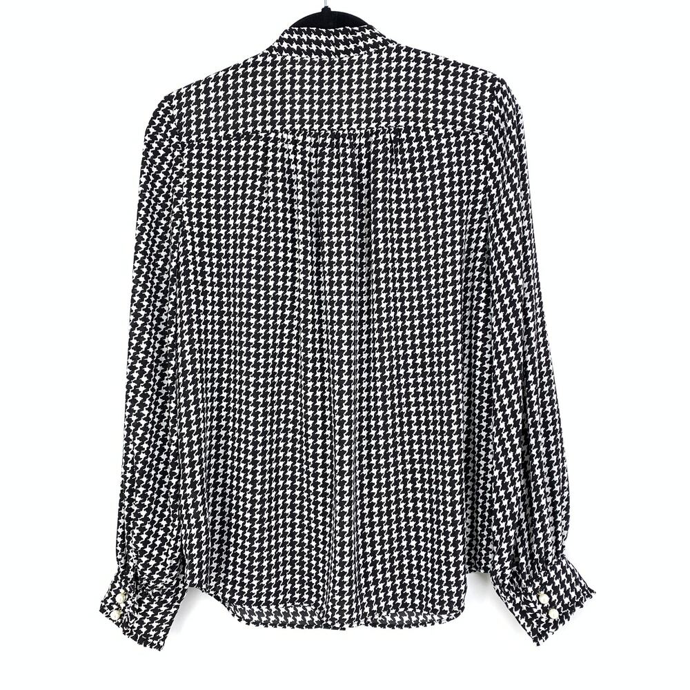 Kate Spade Women's Sz S Dashing Beauty Houndstooth Tie Neck Shirt In Black Cream - Picture 2 of 7